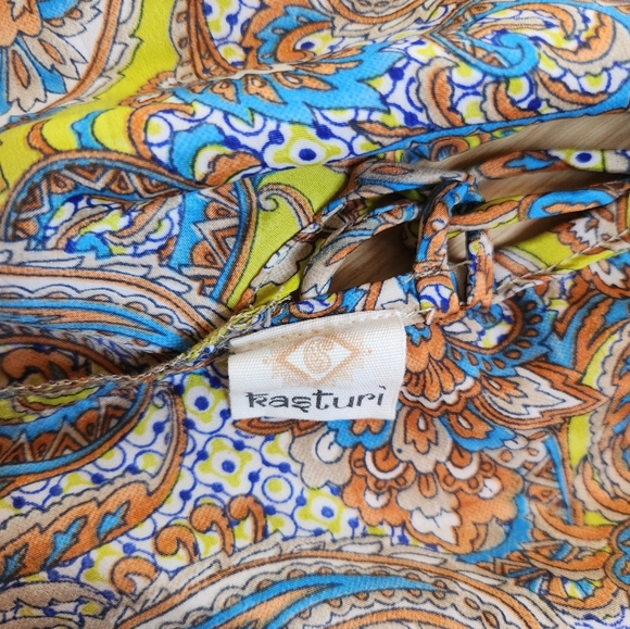 Kasturi Vintage Silk Dress Tassle Open Back Halter Paisley Boho Made in India - Picture 5 of 9